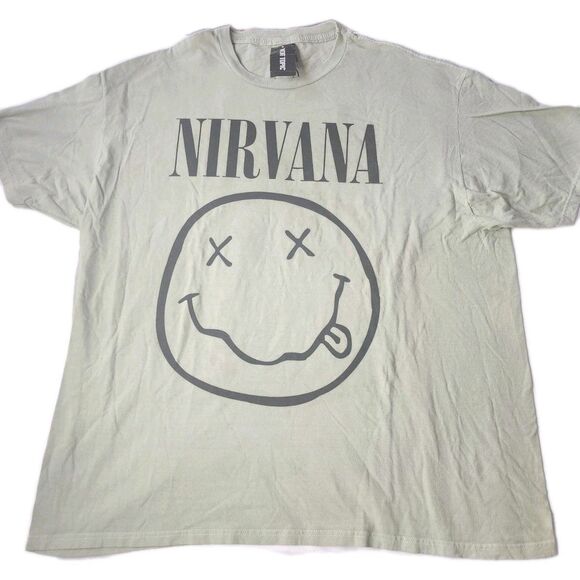 Nirvana Smile T Shirt XL Mens Rock And Roll Music Classic Band Tee Green (Read) - Picture 1 of 6